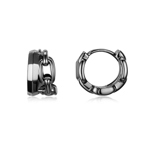 PHNIBIRD Creolen Ohrringe Schwarz Herren Klein Double Scharnier Loopback Ohrringe Damen Rund Kreolen Edgy Punk Modeschmuck Unisex Tägliches Tragen