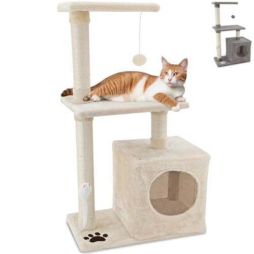 Beltom Kratzbaum Katzenkratzbaum Kletterbaum. Katzenbaum Katzen Spielbaum mit Zwinger 85 cm. - Beige