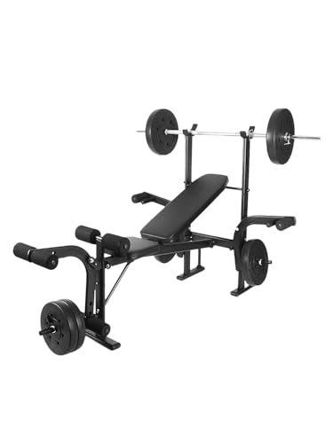 Fukursul 4-in-1-Hantelbank-Set für das Heim-Fitnessstudio 880 lbs verstellbare Hantelbank Preacher Curl Pad Beintrainer und Langhantel Ganzkörper-Trainingsbank Schwarz