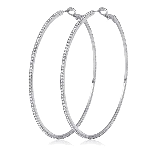 MOROTOLE 925 Sterling Silber Strass Hoop Ohrringe - Dünne Silber Strass Hoops Hypoallergene große Ohrringe für Frauen Mädchen - Schmuck Geschenke - 20 30 40 50 60 70mm Creolen