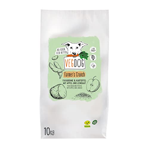 VEGDOG Farmer s Crunch hypoallergenes Trockenfutter 10 kg Adulte Hunde ohne Gluten und Soja purinarm Alleinfutter für Allergiker mit Kartoffelprotein