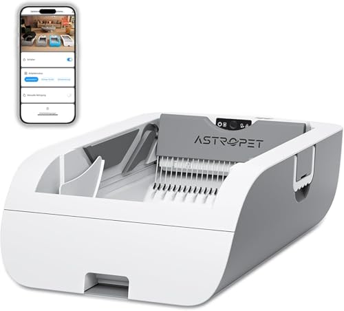 AstroPet offene selbstreinigende Katzentoilette mit APP Steuerung Infrarot-Sensorschutz Elektrisches Katzenklo mit großem Fassungsvermögen XXXL für mehrere Katzen Grau