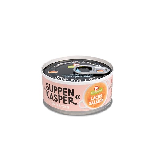 GranataPet Suppenkasper Lachs Snack für Katzen Suppe gegen den kleinen Hunger Leckerchen für extra Flüssigkeitszufuhr Katzenfutter ohne Getreide ohne Zuckerzusätze 12 x 70 g