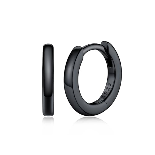 Silvora Kleine Creolen Schwarz Ohrringe Herren 8mm Mini Creolen Silber 925 Damen Schwarz Hoop Earrings Klein Kreolen Ohrringe für Männer Knorpelschläfer Huggie Ohrschmuck Hypoallergen