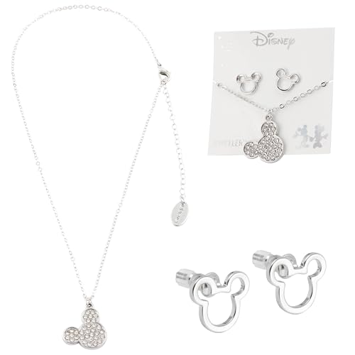 Disney Lilo und Stitch Schmuckset Mickey Minnie Mouse Armband Halsband Schmuckkästchen - Mädchen Geschenke Silber Mickey