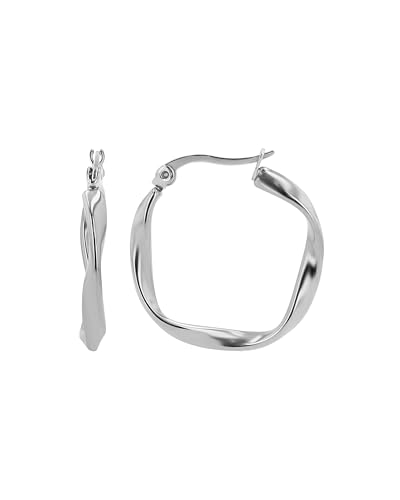 Akzent Wasserfeste Edelstahl Ohrringe Creolen Damen in Silber 100% Wasserfest Hautverträglich gedrehte Creole