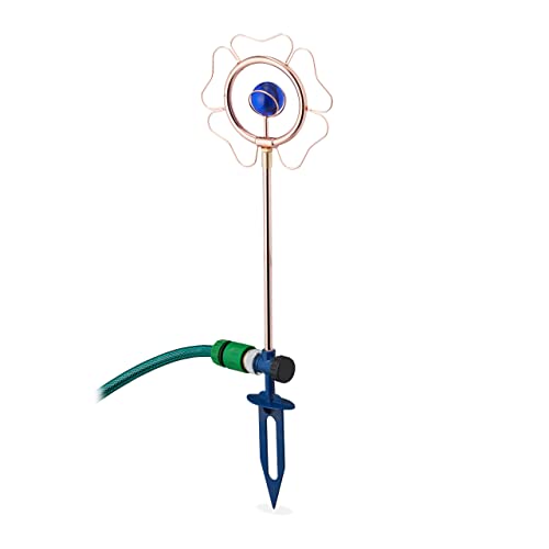 Relaxdays Rasensprenger Blume 3 4 Zoll mit Erdspieß Sprinkler Gartendeko Wasserspiel Garten Metall Kupfer blau