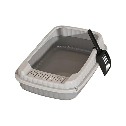 Offene Katzentoilette mit Schaufel 48x32cm Katzen klo ohne Deckel Katzenklo offen hoher Rand Cat Litter Box Katzen klo für Kätzchen Grau