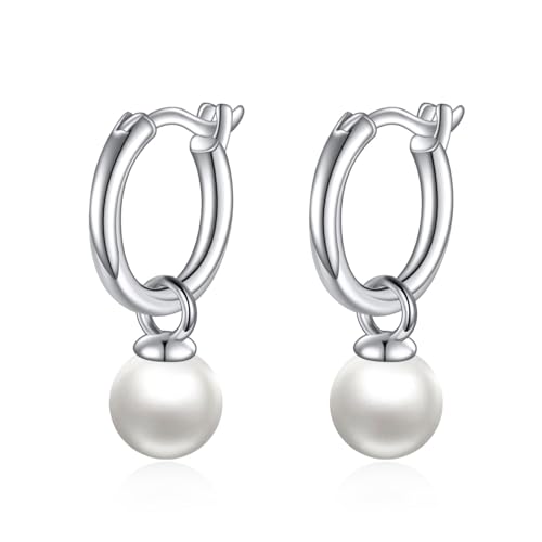 Perlen Ohrringe 925 Silber Perlen Creolen Hängend Ohrringe Süßwasserperlen Schmuck Geschenke für Damen und Mädchen