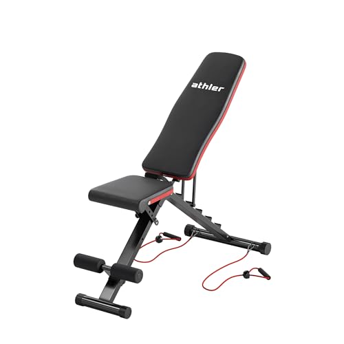Athler Gorilla 10 Hantelbank verstellbar klappbar Home Gym Trainingsbank für Zuhause verstellbare Rückenlehne Widerstandsbändern Stahlrahmen Kunstlederpolsterung Schwarz