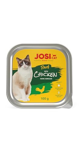 JosiCat Pat with Chicken 32 x 100 g Adult Premium Nassfutter für ausgewachsene Katzen Pastete mit Huhn Vitamin D3 E getreidefrei Powered by JOSERA Katzenfutter nass 32er Pack