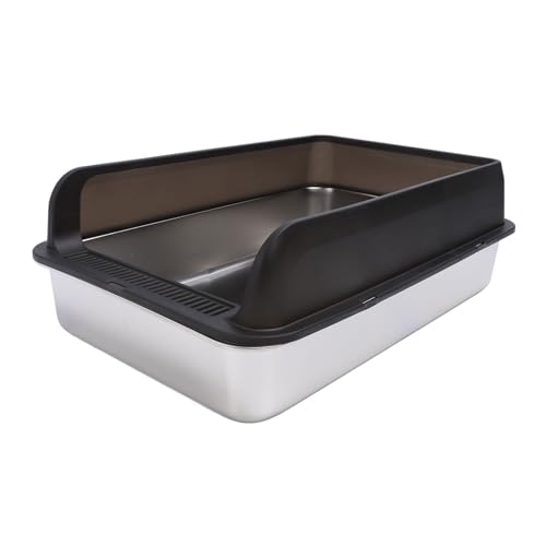 Sxhlseller Große Spritzwassergeschützte Katzentoilette aus Edelstahl mit Deckel für Einfache Reinigung. Hochseitig Geschlossene Katzentoilette für Große Katzen L