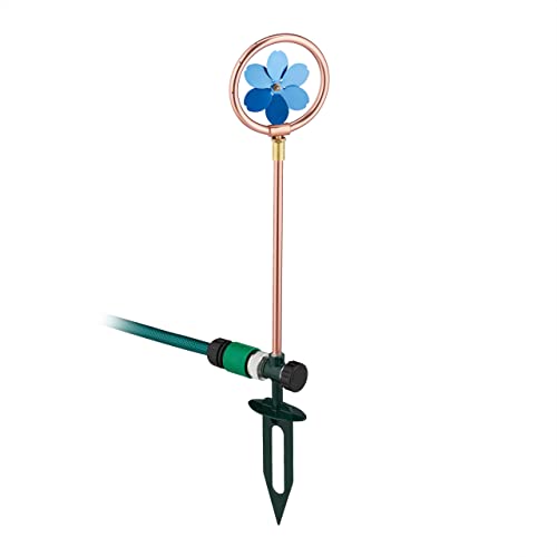 Relaxdays Sprinklerblume Wasserspiel Garten Rasensprenger Blume mit Erdspieß Sprinkler HxD 55 5x11 cm Kupfer-blau