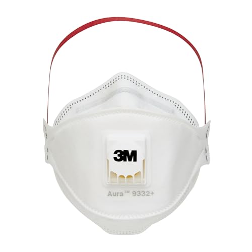 3M Aura 9332 FFP3 Atemschutz-Maske mit Ventil für Dämmstoffe und Hartholz FFP3-Maske 5 Stück