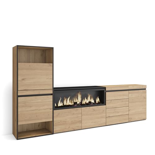 Skraut Home Schuhregal Schuhschrank Schuhaufbewahrung 274x145x35 cm Für Schlafzimmer Zimmer Elektrokamin XXL Kommode mit Schubladen Moderner Stil Eiche