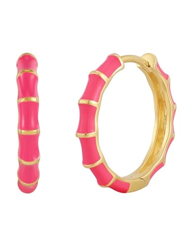 Glanzstücke München Damen Creolen aus 925 - Sterling Silber gelbvergoldet 14 Karat mit Emaille pink Silberohrcreolen