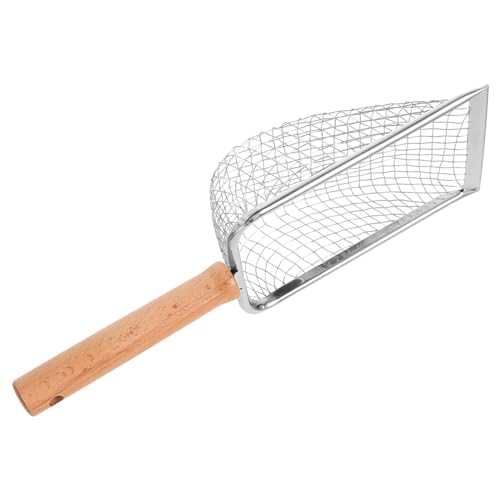 ibasenice Katzenstreuschaufel mit Holzgriff Langlebige Streuschaufel mit Maschenfilter Leicht zu Reinigen Nicht Klebend Katzenklo Zubehör zur Schnellen Katzenstreureinigung