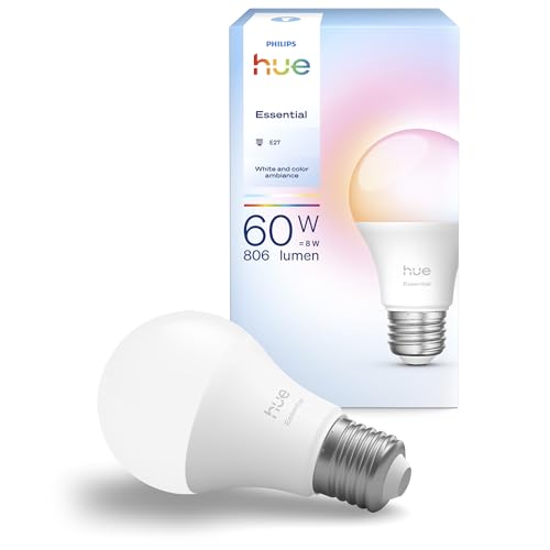 Philips Hue Essential Smart A60ühbirne white and color Fassung 8 W 2200 K 6500 K 806 lm kompatibel mit Alexa Google Assistant und Apple Home 1er Pack