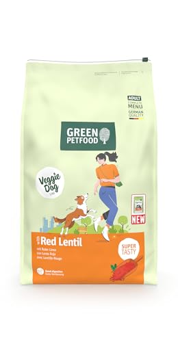Green Petfood VeggieDog mit roter Linse 1 x 10 kg Adult Premium Trockenfutter für ausgewachsene Hunde 100% vegetarisch weizenfrei besonders verträglich mit Flohsamenschalen 1er Pack