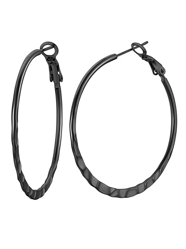 FOCALOOK Schwarz Creolen Mittelgroß 40mm Edelstahl Damenohrringe Rund Kreis Huggie Hoop Basic Frauen Damen Creolen Ohrstecker Accessoires