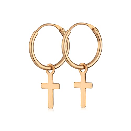 NKlaus Paar Keltische Creolen mit Kreuz Ohrhänger Vergoldet Celtic Ohrringe 12 5mm 3026