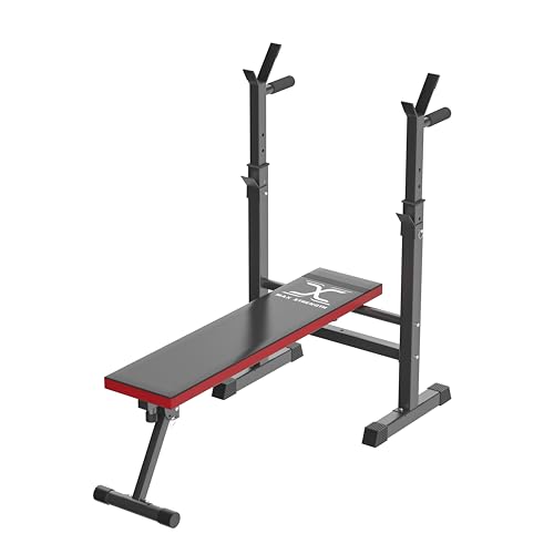 MAXSTRENGTH Verstellbare Hantelbank Fitnessbank Workout-Bank multifunktional faltbares Bankdrücken mit Gewichten und Stange multifunktionales faltbares Bankdrücken Schwarz Rot