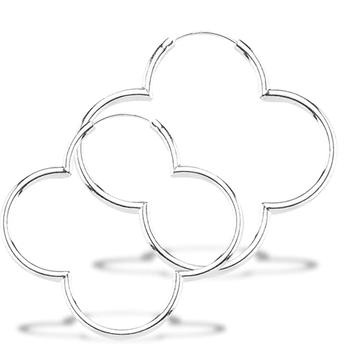Cassini Damen Kleeblatt 925 Sterling Silber Creolen ca. 35mm - Hochglanzpolierte Kleeblatt-Ohrringe Große hypoallergene Silber-Creolen mit Klappverschluss Funkelnder Schmuck für Frauen 3CTZ1