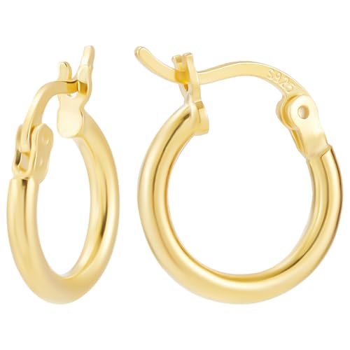 Beebeecraft 1 Box Mit 2 goldenen Hochglanzpoliert 925 runde Verschlusshaken Aus Sterlingsilber 14mm Leicht Klobig Klein k Top Huggie Für Durchstochene Ohren Schmuck