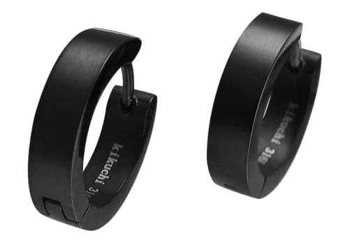 Kikuchi Titan Stäbchen Edelstahl Hoop Klapp Creolen Matt Schwarz Gebürstet Kantig 12 18 8 Größen für Damen Herren 4 16