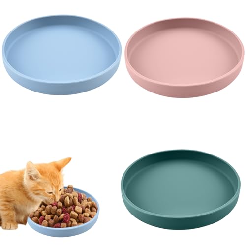 3 Stück Katzennapf Futternapf Katze Tricolor Katzen näpfe 18cm Silikonnapf Breit Katzen napf für Trockenfutter und Nassfutter Dunkelgrün Hellrosa Nordisches Blau
