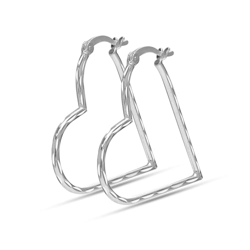 LeCalla Valentinstag Geschenke für Frauen - Sterling Silber Heart Hoop Earrings Schmuck leichtes italienisches Design Diamond-Cut Love Herz Creolen Ohrring für Frauen - 30mm