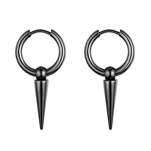 Flongo Damen Ohrringe Herren Ohrstecker aus Edelstahl Gestüt Stecker Creolen Huggie Ohrhänger Schwarz mit hängend Anhänger Gotik Frauen Männer