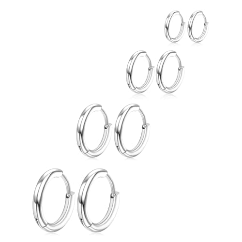 4 Paar Creolen Ohrringe Für Männer Damen Silber 316L Chirurgenstahl Creolen Ohrschmuck Set Rund Ohrringe Snug Knorpel Herren Hypoallergene Ohrringe Nase Lippen Ringe 8 10 12 14 mm