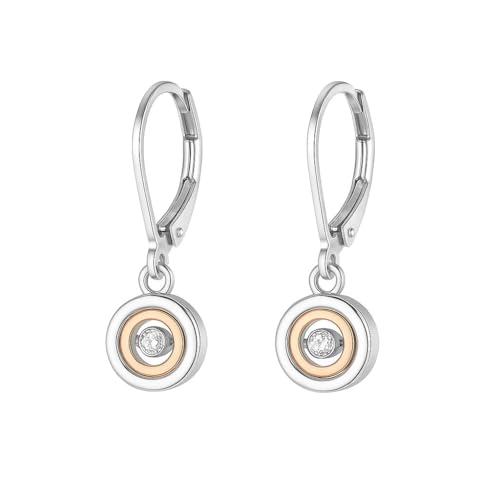 Silber 925 Damen Ohrhänger Bicolor Sterling Silber mit Zirkonia 27mm Brisur Design Rund Tropfen Form 2 Stück Polierte Ohrringe