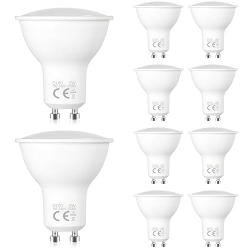 Liuyife 10 Stück 5W GU10 LED-Strahler Warmweiß 2700K 5W Entspricht 50W Halogenlampe 120 Grad Abstrahlwinkel Niedriger Energieverbrauch Geeignet für Deckenpendelleuchten Einbauleuchten Küche