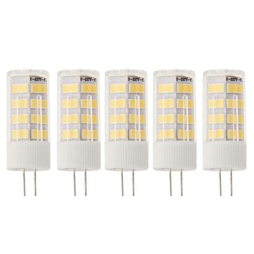 JANDEI Packung mit 5 LED-Lampen 12 V DC G4 mit 5 W Leistung warmweiße Farbe 3000 K 400 Lumen entspricht 35 40 W Halogen 12 mm 46 mm Gesamtlänge mit Stiften Schutzart IP20
