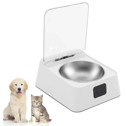 Katzen Futterautomat DC 1.5W 3.7V Automatischer Futterautomat für Katzen Hunde Futterautomat Katze mit Edelstahlnapf und Intelligenter Infrarotsensor für Trocken- 160g Nassfutter 350ml