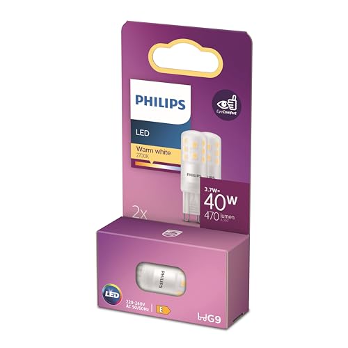 Philips LED Standard Brenner Ersatz für 40W Halogen G9 Sockel warmweißes Licht 2700K 2er Pack neue Generation