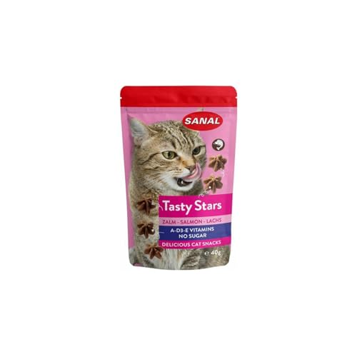 12x 40g SANAL Cat Tasty Stars Katze Leckerlis für Katzen Leckerli Lachs Fisch 480g