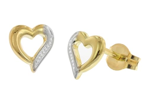 trendor Damen-Ohrringe Gold 333 8K Bicolor Herz-Ohrstecker 6 mm modischer Ohrschmuck für Frauen elegante Geschenkidee 28464