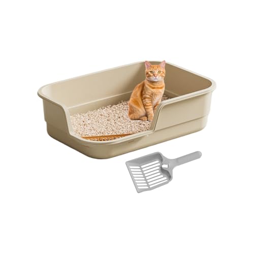 Wuvfojca Katzentoilette offen hohe Wand 49 x 13 cm Polypropylen Katzentoilette hohe Seiten halbgeschlossen mit Schaufel Katzentoilette ohne Deckel einfache Reinigung und Geruchskontrolle