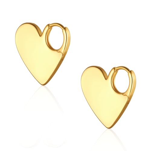 ALEXCRAFT Dicke Ohrringe Herz Gold Creolen Klein Damen 14K Vergoldete Ohrringe Geschenk für Frauen Freundin Mama Mädchen
