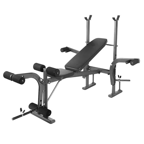 Awjaisca 4-in-1 verstellbare Hantelbank Trainingsbank mit einer Tragkraft von 800 lbs Langhantelgestell Preacher Curl Pad und Beintrainer für das Ganzkörpertraining zu Hause Schwarz