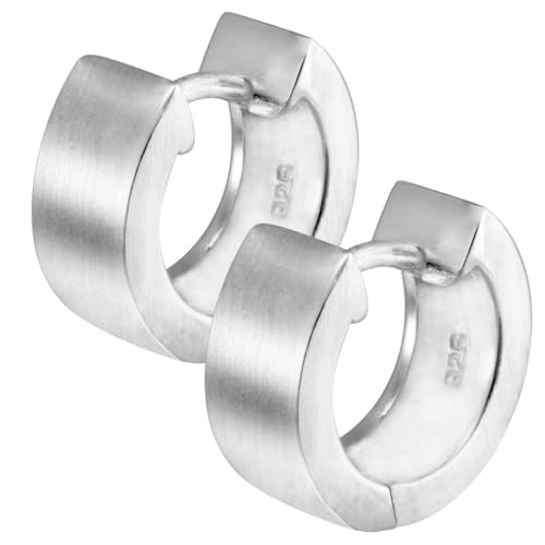 Vinani Damen Ohrringe 925 Silber - Klapp Creolen Ohrring Set für Frauen aus 925 Sterling Silber breit rund mattiert CRR