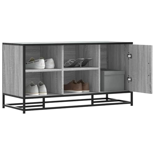 Tidyard Schuhbank Grau Sonoma 100x40x53 5 cm Holzwerkstoff und Metall Schuhregal Sitzbank mit Stauraum für Wohnzimmer Flur Eingangsbereich849217
