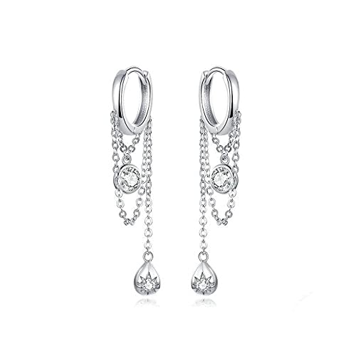 GRGFG Damen Creolen Ohrringe 925 Silber Creolen Hängende Zirkonia Lange Kette Runde Ohrringe Kleine Creolen Tropfen Baumeln Punk Straße Schmuck Geschenke Für Ihre Frauen Mädchen