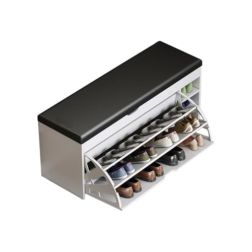 Weißer Flip-Schuhschrank mit 3 Schubladen geschlossenes Schuhregal 3-stöckig großer Raum mit verstecktem Staufach gepolstertes Sitzkissen ideal für den Eingangsbereich 100 x 30 cm