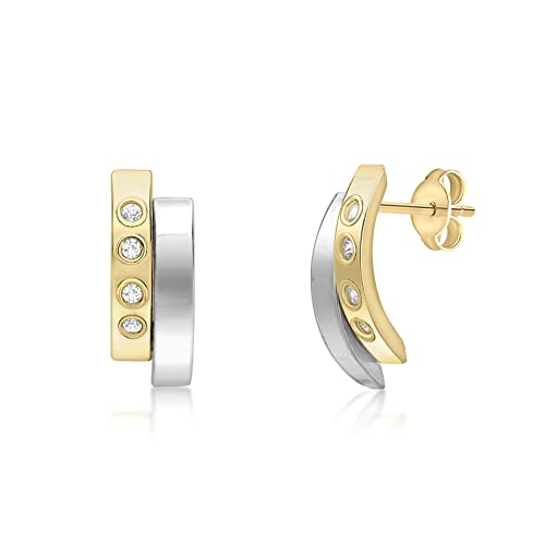 CARISSIMA Damen-Ohrstecker Cubic Small 2 Band 375 Bicolor Zirkonia transparent Rundschliff - 2.58.9909