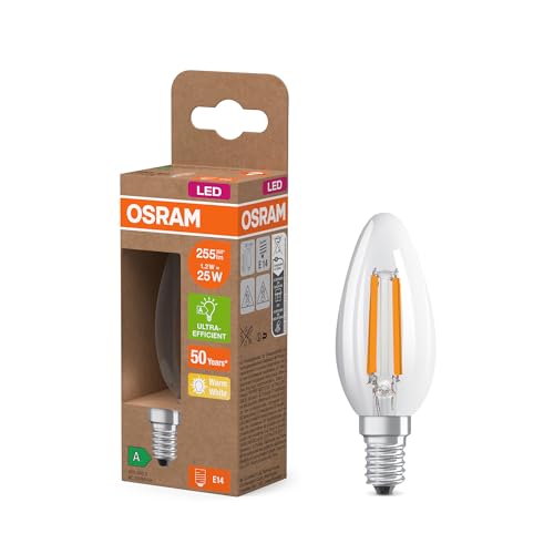 OSRAM LED-Lampe in klassischer Miniballform mit dekorativem LED-Filament Energieeffizienzklasse A E14 1.2 W 255 lm 2700 K warmweiß. Ohne Aufwärmen sofort 100% Licht