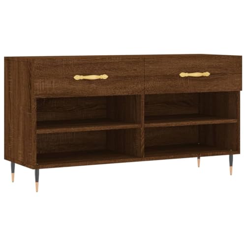 vidaXL Schuhbank Schuhregal mit 2 Schladen 4 Fächern Schuhschrank mit viel Stauraum Sitzbank Flur Schrank Schuhablage Modern Braun Eichen Optik Holzwerkstoff